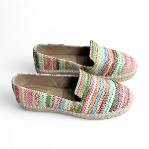 JOIE Cara Multicolored Raffia Espadrilles Rainbow Colorful Slip On Shoes
